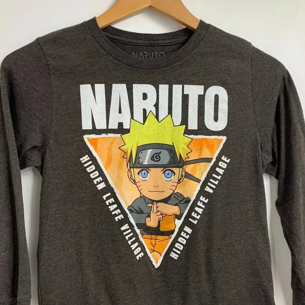 Naruto Boys Hidden Leafe Village Graphic Crew Neck Long Sleeve Shirt SIze‎ L